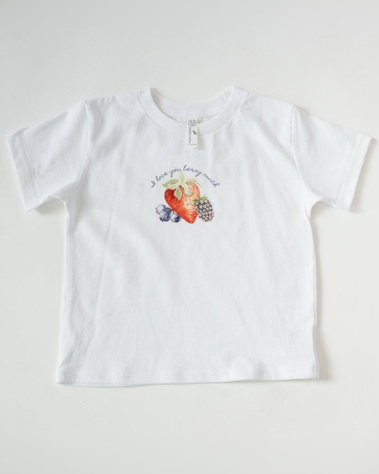 White t-shirt with a colorful graphic on a white background