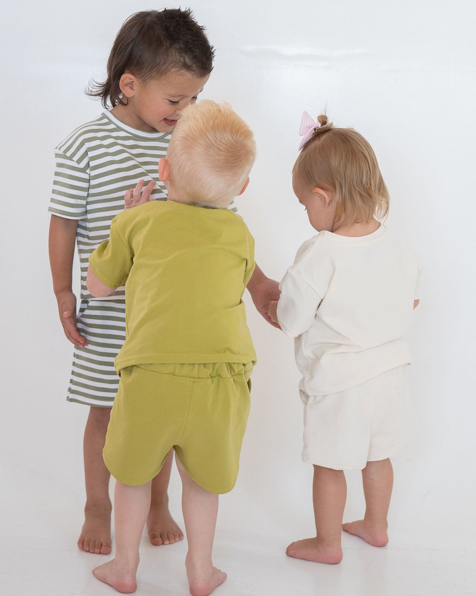 Cream shorts on a white background