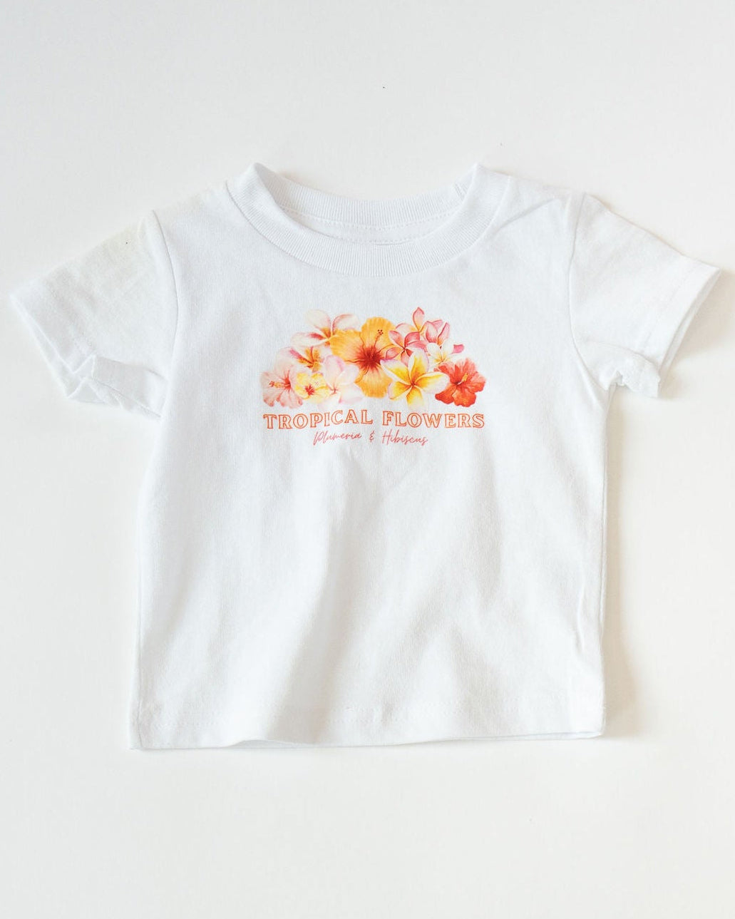 White t-shirt with colorful graphic and text on a white background